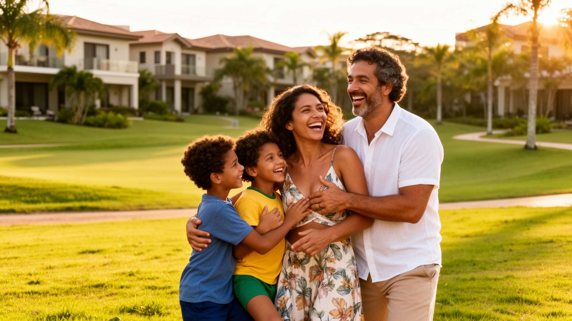 Família brasileira aproveitando momentos juntos no Reserva Santa Isabel